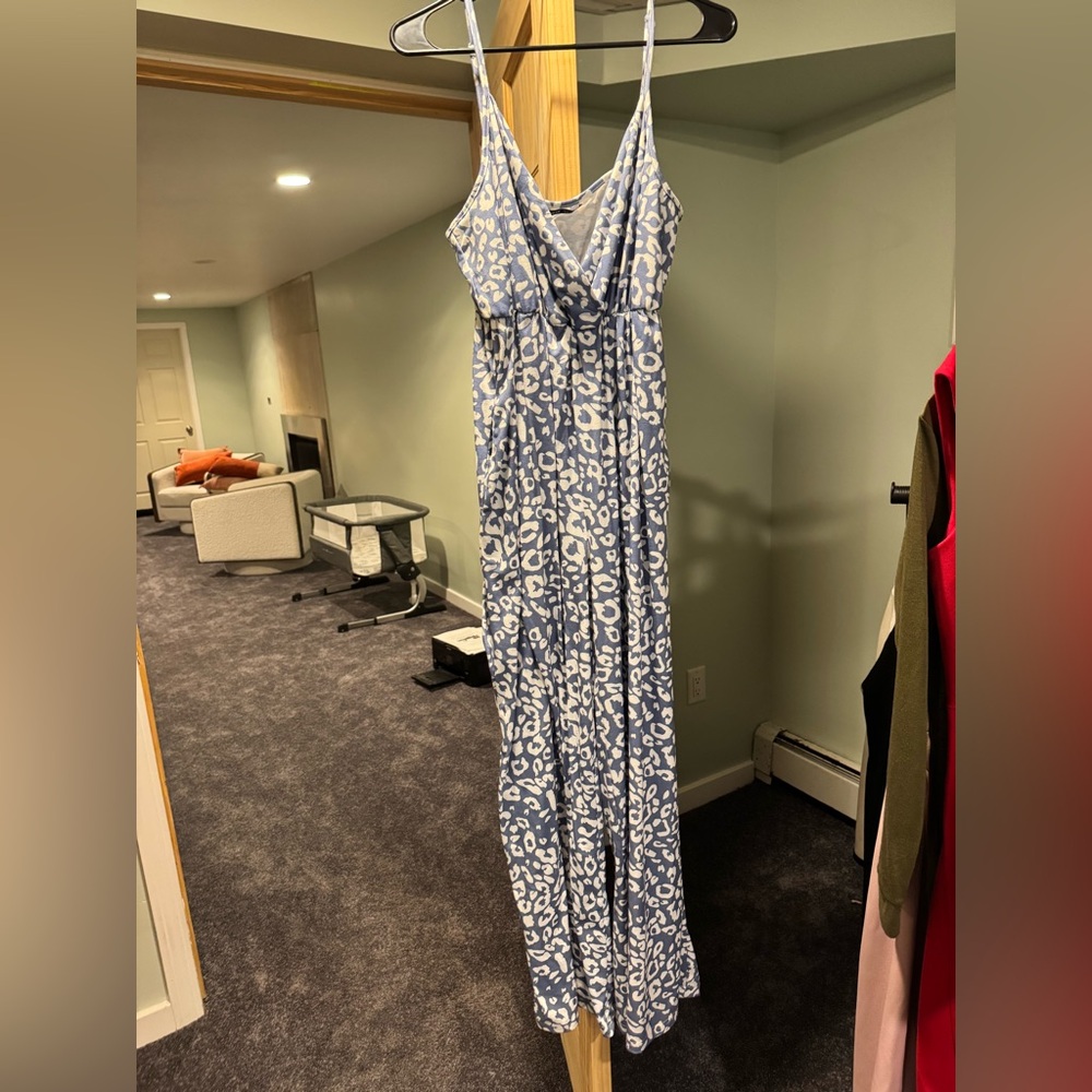 Blue and White Leopard Print Maxi Dress